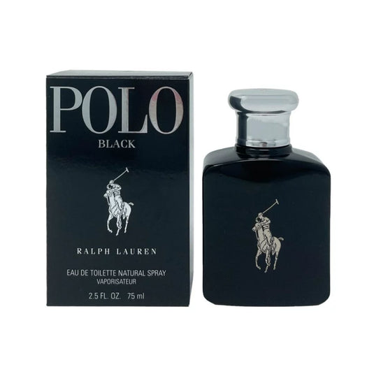 PoloBlackEDTRalphLaurenMen 2.5 Oz 75 ml - A sophisticated fragrance that blends refreshing fruity notes with a rich woody base.