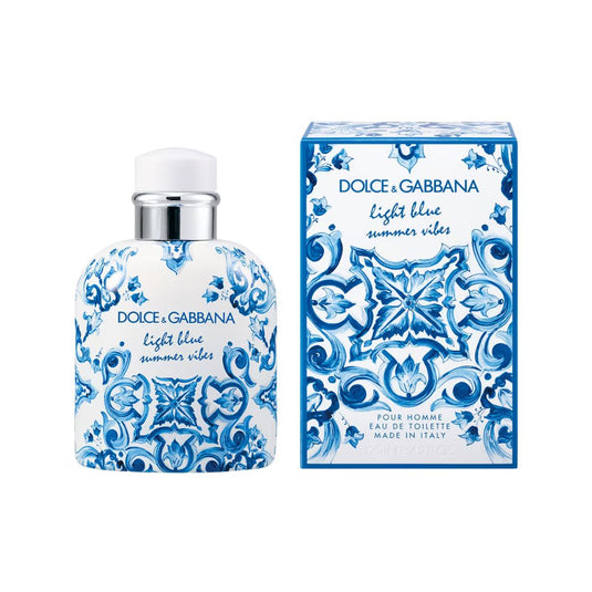 Dolce & Gabbana Light Blue Summer Vibes EDT Men 4.2 Oz 125ml - An energizing fragrance that has a blend of citrus and earthy notes makes it a versatile choice for daytime wear, casual outings, or evening events.