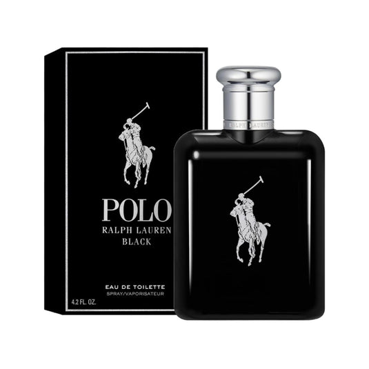 PoloBlackEDTRalphLaurenMen 4.2 Oz 125 ml - A sophisticated fragrance that blends refreshing fruity notes with a rich woody base.